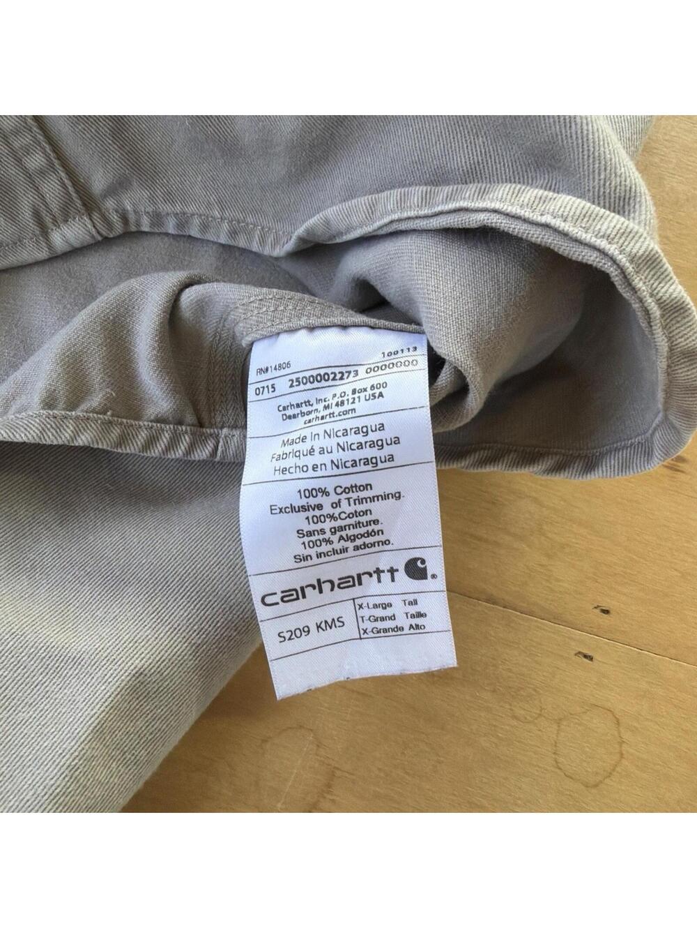 Carhartt Shirt XL Tall Khaki Green Western Pearl Snap Twill Work Men’s KMS - Picture 7 of 8